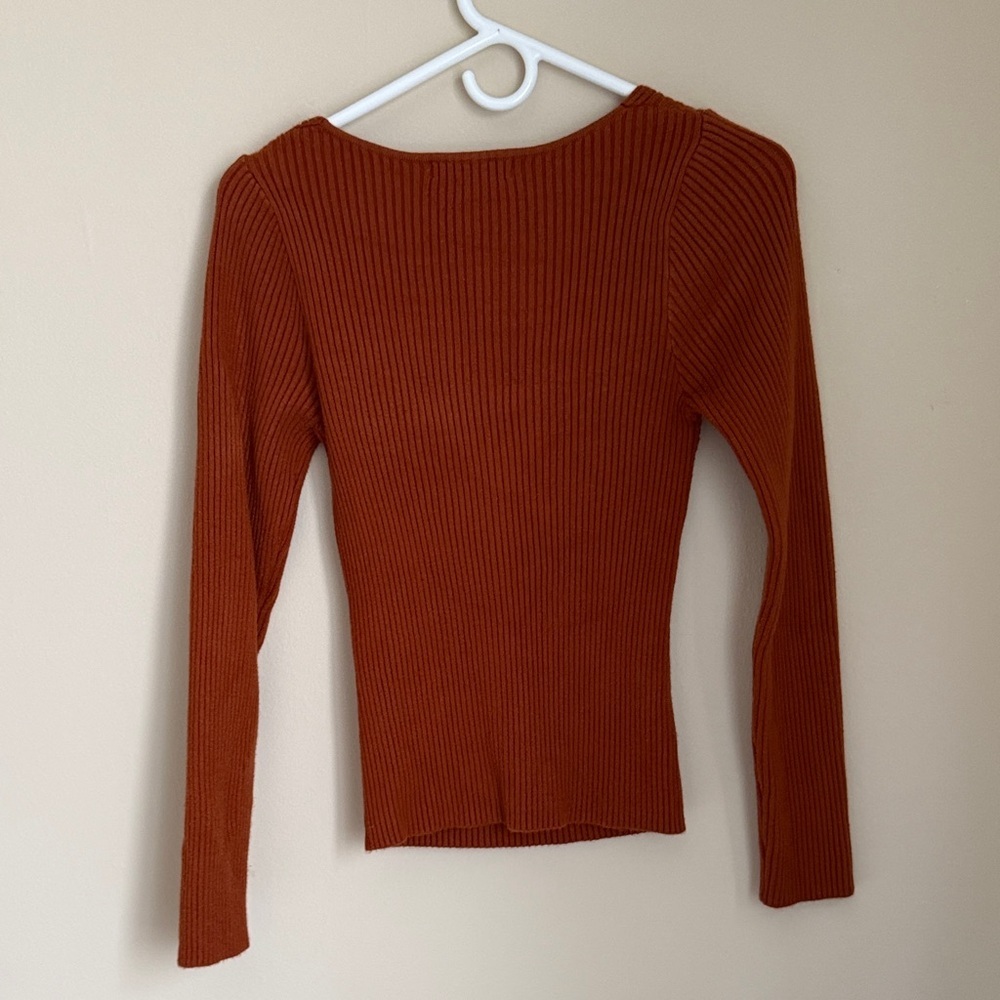 Rust Long Sleeve Ribbed Top - Picture 3 of 5